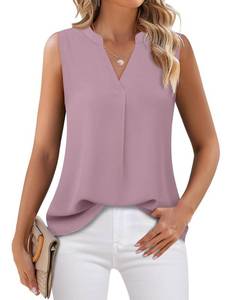 lot 91022 image: Timeson Blouses for Juniors, Womens V Neck Elegant Chiffon Tank Tops Casual Flowy V Neck Blouses Fashion Summer Blouse Shirt Tops for Business Work for Leggings Light Pink Large