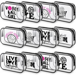 lot 91035 image: Abbylike 12 Pcs 7 x 4.7 x 2.4 Cosmetic Bag Gifts Accessories for Makeup Bags Clear PVC Cheer Case Toiletry Zipper Pouch for Women Christmas Xmas (Volleyball Theme)