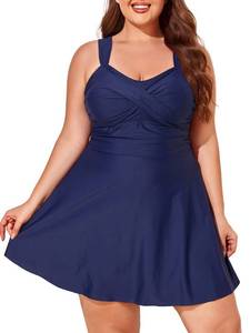 lot 91047 image: MiYang Women Plus Size Two Piece Swimsuits Flowy Tankini Swim Dress Bathing Suit with Shorts Navy Blue 20
