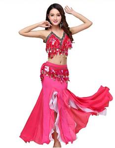 lot 91056 image: ORIDOOR Womens Belly Dance Dress Belly Dance Crop Top Bra Top and Belt Chiffon Dancing Skirts Costume 3-Piece Outfit Rose Redno size visible
