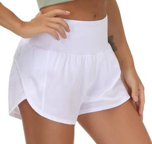 lot 91059 image: THE GYM PEOPLE Womens High Waisted Running Shorts Quick Dry Athletic Workout Shorts with Mesh Liner Zipper Pockets (White, Large)