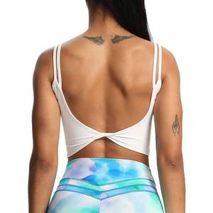 lot 91074 image: Aoxjox Womens Workout Sports Bras Fitness Padded Backless Yoga Crop Tank Top Twist Back Cami (White, Medium)
