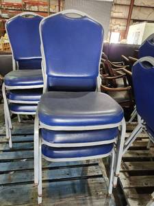 lot 45564 image: (6) Blue And Metal Restaurant Dining Chairs