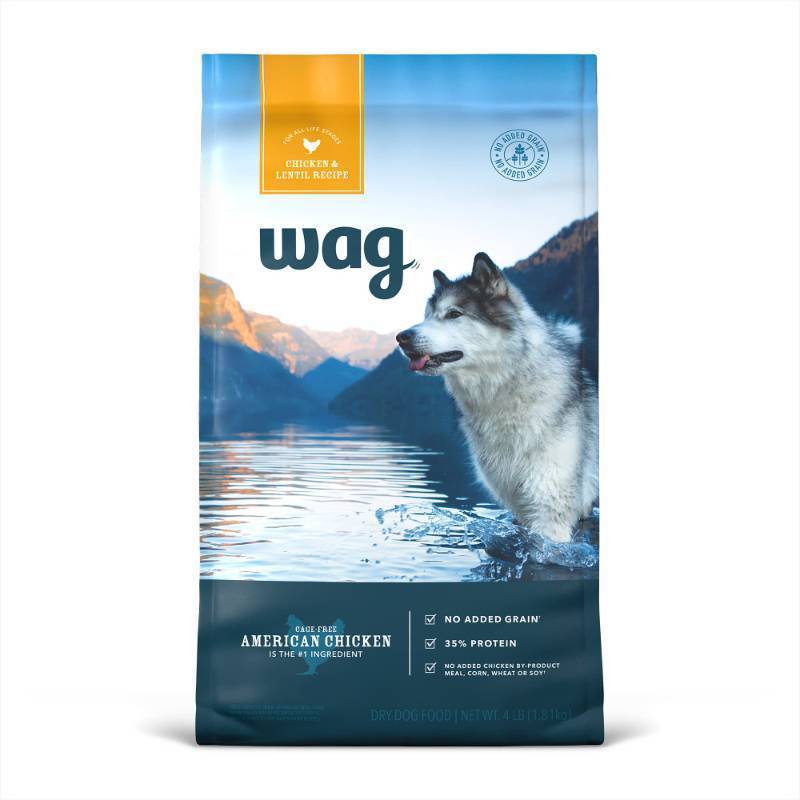lot 3026 image: Amazon Brand - Wag Dry Dog Food Grain-Free Chicken & Lentil Recipe, High Protein (4 lb bag)