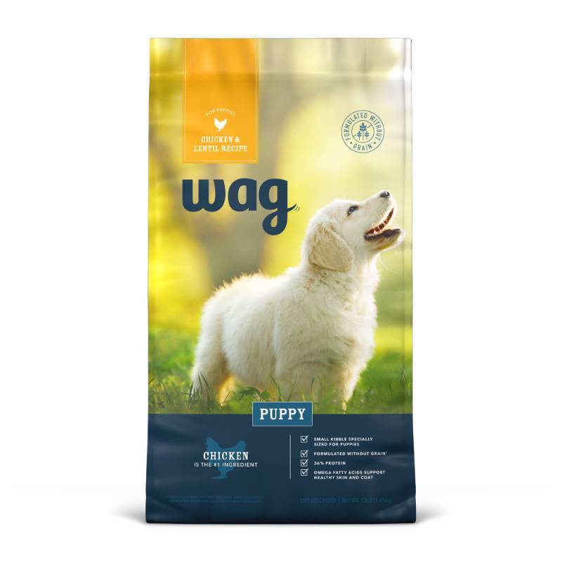 lot 3030 image: Amazon Brand - Wag Dry Dog Food Grain-Free Chicken & Lentil Recipe for Puppies (12 lb Bag)