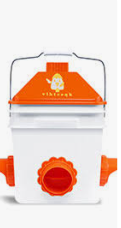 lot 3039 image: Chicken Feeder No Waste 20lb with 4 Ports, Rain Proof Gravity Chick Feeders Bucket (Orange)