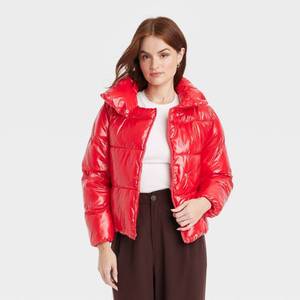 lot 3028 image: Womens Short Relaxed Puffer Jacket - A New Day Red XS
