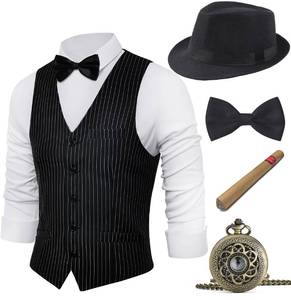 lot 91082 image: BABEYOND 1920s Mens Gatsby Gangster Vest Costume Accessories Set Fedora Hat