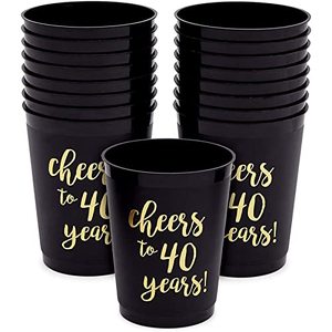 lot 91103 image: Sparkle and Bash 16 Pack Cheers to 40 Years Plastic Party Cups - 40th Birthday Decorations for Men and Women, Anniversaries (Black, 16 oz) - 40th Birthday Plastic Party Cups