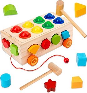 lot 91106 image: KIDSTHRILL 22 Pcs Set Wooden Shape Sorter Toy for Toddlers, & Pound A Ball Toy 12 Shapes 8 Balls 2 Hammers Montessori Gift Toys for 2 3 4 Years Old Boys & Girls Fine Motor Skills Toddler Toy