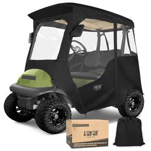 lot 91122 image: 10L0L Deluxe 2 Passenger Enclosure for Club Car Precedent, Onward & Tempo Golf Cart, 4-Sided Clear PVC Window Rain Cover with Zipper Entry - Retail $150.39