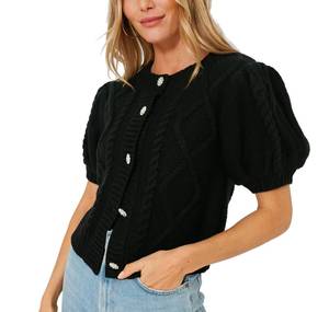 lot 91132 image: Yousify Puff Short Sleeve Tops 34 Sleeve Sweater Cardigan Summer Short Shrugs Summer Blouse with Buttons Black S