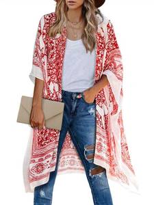 lot 91135 image: MayBuy Womens Floral Kimonos Boho Summer Cardigans Swimsuit Cover Ups for Beach Vacation Whiteno size visible