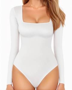 lot 91145 image: MANGOPOP Body Suits for Womens Square Neck Long Sleeve Slim Fitted Tops (White, XX-Large)