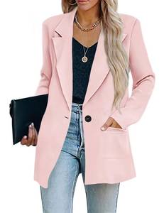 lot 91147 image: Womens Pink Blazer Casual Oversized Lapel Collar Boyfriend Blazers for Work Professional Office Clothes S