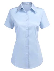 lot 91149 image: HOTOUCH Womens Button Down Server Uniform Fitted Button Up Shirt Clear Blue, Medium, Short Sleeve M