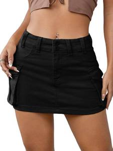 lot 91154 image: WDIRARA Womens Low Waist Button Bodycon Mini Cargo Denim Skirt with Pocket Black L