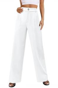 lot 91159 image: onlypuff White Wide Leg Pants for Women Work Dress Trousers High Waisted Capris L
