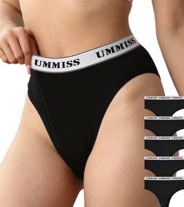 lot 91163 image: UMMISS Cotton Underwear for Women High Waisted Stretch Panties Soft Breathable Ladies Brazilian Bikini Panty Black L