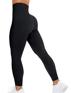 lot 91165 image: HIGORUN Women Seamless Leggings Smile Contour High Waist Workout Gym Yoga Pants Carbon Black XXL