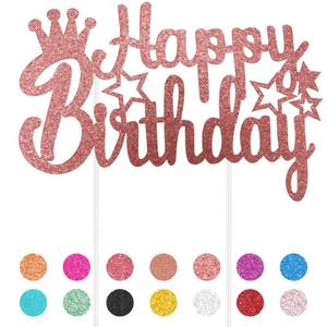 lot 86606 image: Happy Birthday Cake Topper, Glitter Happy Birthday Cake Toppers, Rose Gold Birthday Cake Decorations Supplies Theme Party for Children Adults Women Men - 1 PCS