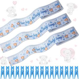 lot 86623 image: 3 Rolls Baby Shower Measure Belly Game Baby Shower Games How Big Is Baby Bump Belly Measuring Tape for Gender Reveal Games Party Supplies, 2 Inch x 115 Ft (Blue Bear Style)