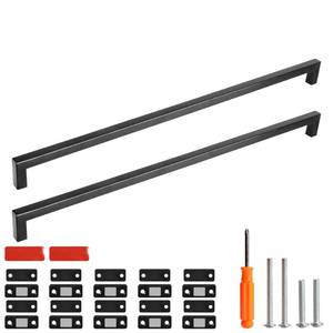 lot 86628 image: Redunest Cabinet Pulls Matte Black Cabinet Handles 10 Pack 15 Inch Square Drawer Pulls and 10 Pack Cabinet Magnetic Catch, Stainless Steel Kitchen Door Cupboard Cabinet Handles, 384mm Hole Centers