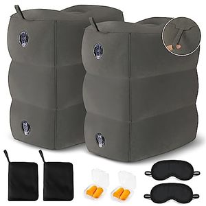 lot 86633 image: Inflatable Travel Foot Rest Pillow - Travel Foot Rest for Airplane Flights, Car Seat Foot Rest for Kids Airplane Bed for Toddler, Blow up Plane Footrest Pillow with Easy-Carry Strap, Dark Gray 2Pack