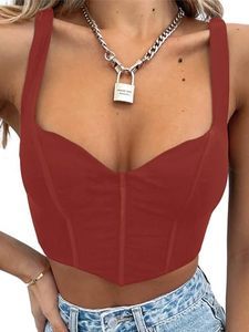 lot 86636 image: Women Y2k Corset Brami Crop Top Sexy V Neck Plunging Tight Plain Cropped Tank Tops Rave Euphoria Outfit Trendy Going Out Tops Casual Summer Cabernet Red S