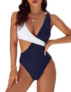 lot 86656 image: Blooming Jelly Womens One Piece Cutout Swimsuits Sexy High Cut Bathing Suits Cheeky Color Block Monokini (Large, Blue)