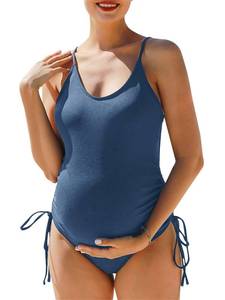lot 86658 image: Summer Mae Maternity Swimsuit One Piece Ribbed Side Tie Bathing Suit Monokini Baby Blue Medium