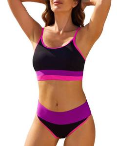 lot 86662 image: popvil Bikini Sets for Women Sporty Scoop Neck Bathing Suits Two Piece Swimsuit with Bottom
