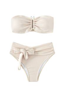 lot 86664 image: GORGLITTER Womens Bandeau Swimsuit Strapless Ring High Waisted Bikini Sets Apricot X-Large