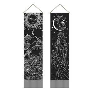 lot 86671 image: AHANDMAKER 2 Pcs Tarot Theme Pattern Tapestry, Sun and Moon Goddess Long Vertical Tapestry Wall Hanging, Tarot Card Wall Art Psychedelic Tapestry Mystic Gothic Wall Tapestry for Bedroom(51x13 Inch)