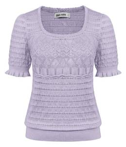 lot 86676 image: Women Knit Pullover Sweater Puff Sleeve Hollow Out o Neck for Summer Lilac M