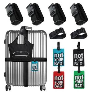 lot 86767 image: 4-Pack Luggage Straps & 4 Pack Luggage Tags & 2 Pack Add a Bag Luggage Strap, Adjustable Luggage Belt, Suitcase Strap to Keep Suitcase Secure While Traveling (Black)