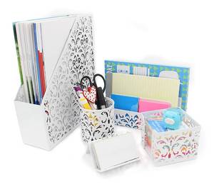 lot 86777 image: EasyPAG 5-Piece Desk Organizer and Accessories Set -Pencil Holder, Letter Sorter, File Holder,Business Card Holder and Sticky Note Holder,White