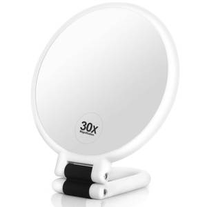 lot 86784 image: Martvex 1x 30x Magnifying Travel Mirror, Hand Mirror with Handle - Double Side Hand Held Mirror with 1x30x Magnification & Foldable Handle, Portable Travel Makeup Hand Mirror for Women (White)
