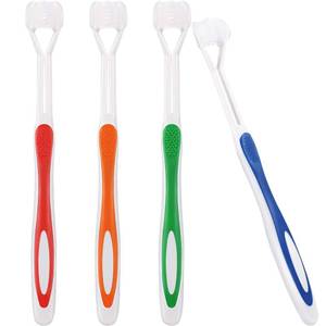 lot 86794 image: Boao 4 Pieces Three Sided Toothbrush Autism Sensory Toothbrush Bristle Travel Toothbrush for Kids Complete Teeth Gum Care Pretty Good Angle Clean Each Tooth, Soft and Gentle (Green, Blue, Yellow, Red)