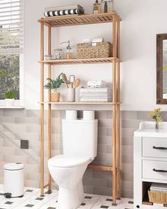 lot 86799 image: AmazerBath Over The Toilet Storage Shelf Bamboo, 3-Tier Over Toilet Organizer Rack, Freestanding Above Toilet Shelf for Bathroom, Laundry, Space Saver, Natural Color - Retail $76.68