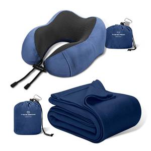 lot 86807 image: urnexttour Travel Pillow and Blanket Set Neck Pillow Airplane Memory Foam and Compact Soft Airplane Blanket with Bag Womens Travel Essentials for Traveling Plane Flights Airport Car Sleeping Navy