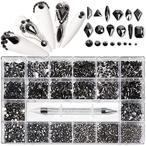 lot 86808 image: Gold rhinestones for Nails - 3100pcs Crystals Nail Gems Diamonds Jewels for Nails Design, 12 Types of 600 Big Diamonds  2500 Flat-Bottomed Rhinestones Kit, Swarovski Nail Crystals Nail Supplies Kit