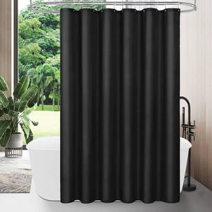 lot 86809 image: MitoVilla Black Fabric Shower Curtain Liner, Simple Shower Curtain or Liner for Modern Neutral Hotel Bathroom Decor, Waterproof Cloth & Machine Washable, 12 Plastic Hooks, 72 W x 72 H
