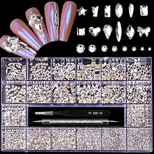 lot 86810 image: Nail Art White Crystals Rhinestones Set - 3100pcs Nail Gems Flatback Jewels for Acrylic Nails Design, 12 Types of 600 Special-Shaped Diamonds  2500 Flatback Rhinestones Kit for Nail DIY Decorations