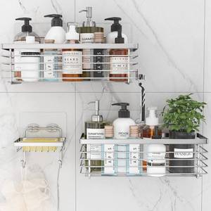 lot 86818 image: ODesign Shower Caddy 3 Pack-Shower Bathroom Shelves Rack,Rustproof Wall Mounted SUS304 Stainless Steel-No Drilling,Adhesive Shower Shelf Suction Cup Shower Basket Organizer-Silver
