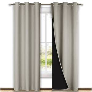 lot 86827 image: NICETOWN Natural Blackout Curtains 84 inches Long, Full Light Blocking Drapes with Black Liner for Nursery, Thermal Insulated Draperies for Hall, Villa (2 Pieces, 42 Wide Each Panel, Natural)