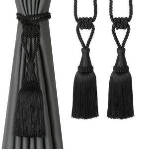 lot 86828 image: BEL AVENIR Curtain Tiebacks Handmade Holdbacks for Curtains Drape Decorative Tie Backs with Tassels(Black, 2 Pack)