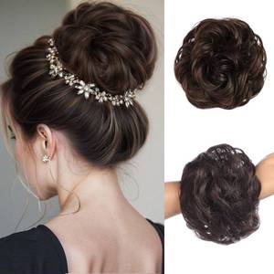lot 86833 image: HAIRCUBE 1PCS Messy Bun Hair Piece Messy Hair Bun Scrunchies for Women Wavy Curly Chignon Ponytail Hair Extensions Synthetic Thick Tousled Updo Bun (Chocolate Brown)