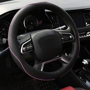 lot 86847 image: Rueesh Microfiber Leather Steering Wheel Cover Anti-Slip Matte Finish Auto Car Wheel Cover Universal 15 Inch Wheel Cover for Car Embossing Pattern (Pink Line)