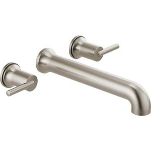 lot 86853 image: Delta Faucet Contemporary Wall-Mounted Tub Filler - T5759-SSWL - Modern Bathroom Tub Faucet & Handles - Sleek Bathroom Fixtures - Stainless (Valve Sold Separately) - Retail $780.34